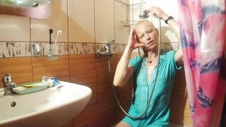 Alexa Cosmic wetlook in shower in teal combidress...