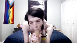 Puny Punk Trans Lady Romps her Bootie with a Fake Penis, Jerks and Pops