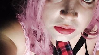 Crossdresser juvia jolie waiting for the next pink cigar in an adult cinema gloryhole