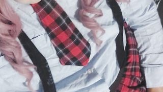 Sissy juvia jolie wears a fantastic student Garment and plays around with her beefstick