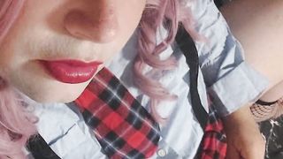 Sissy juvia jolie wears a fantastic student Garment and plays around with her beefstick