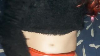 Total tweak of my crimson micro-skirt black and white tights lovesense injection and a mind-blowing climax all over my soles