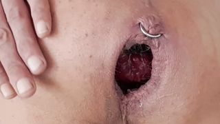 Larissa1sexdoll. Into the black crevice. Mega gape. Dual bum piercing.