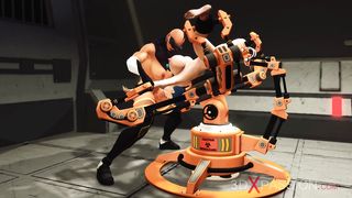 Cyber pulverize machine in activity! Spectacular ladyboy plays with supah big-boobed chick