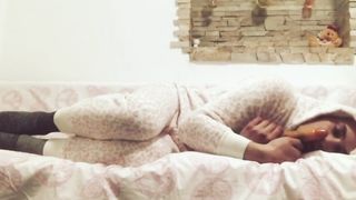 Sissy Stud in Jammies Gulps Fake Penis Deeply