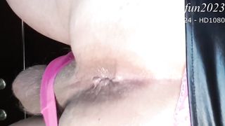 V24: Fantastic T-Girl in Tights Rails Fake Penis on a Desk Top Until Jizz, Two Times