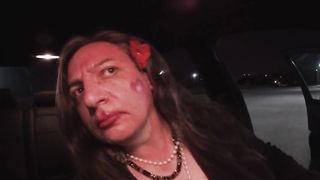 Super-Naughty Mature CD Out in the Night in Public Frolicking with a Stick