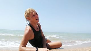 Mind-Blowing Lexy swimming bare in the river on the beach, dinking around, posing, frolicking with water and lovin’ sun&sea!