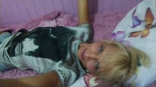 Alexa Cosmic trans doll dinking around on the couch in motel bedroom being in exiting mood and looking forth to a red-hot night...