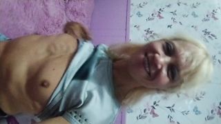 Alexa Cosmic trans doll dinking around on the couch in motel bedroom being in exiting mood and looking forth to a red-hot night...