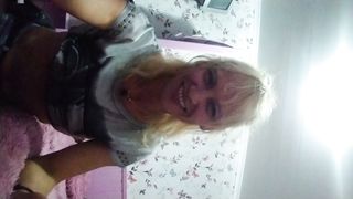 Alexa Cosmic trans doll dinking around on the couch in motel bedroom being in exiting mood and looking forth to a red-hot night...