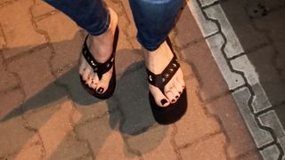 crossdressing on the street in spectacular platform g-strings and lean stretch pants