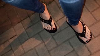 crossdressing on the street in spectacular platform g-strings and lean stretch pants