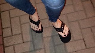 crossdressing on the street in spectacular platform g-strings and lean stretch pants