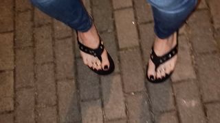 crossdressing on the street in spectacular platform g-strings and lean stretch pants