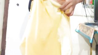 Desi sissy ladyboy dressed in saree and unclothe taunt