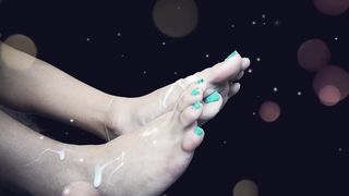 a sole rubdown concludes with jizm packed toes