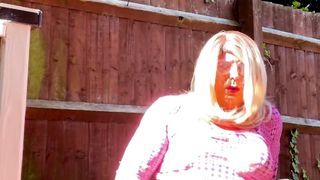 armature crossdresser kellycd2022 marvelous cougar lovin’ the sun and jacking in the garden in white stockings and stilettos