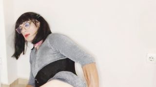 SISSY TEACHING Unexperienced Crossdresser Ass Fucking Fuck Stick Yam-Sized Black Faux-Cock Railing