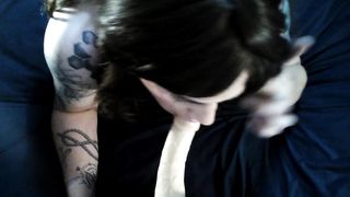 trans liking throating fake penis-oral job