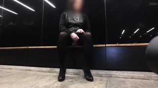 Crossdresser demonstrated off at tram station by night