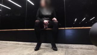 Crossdresser demonstrated off at tram station by night