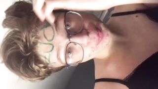 Sissy plaything throatfucks herself on the satans hour