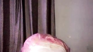 Bitchy sissy clad up flashing her face toying with her playthings