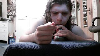 Teaching my hatch with my first-ever fake penis