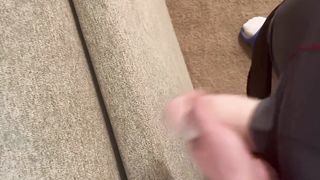 SPUNKING ON THE FLOOR BEHIND THE SOFA WHILE MY GIRLFRIEND IS RESTING - TUGGING OFF - JISM SHOT - (FTM)