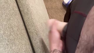 SPUNKING ON THE FLOOR BEHIND THE SOFA WHILE MY GIRLFRIEND IS RESTING - TUGGING OFF - JISM SHOT - (FTM)