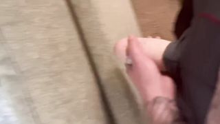 SPUNKING ON THE FLOOR BEHIND THE SOFA WHILE MY GIRLFRIEND IS RESTING - TUGGING OFF - JISM SHOT - (FTM)