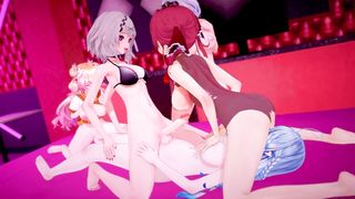 Vtubers insane FUTA bang-out Houshou Marine, Sakamata Cloe, Shirogane Noel, Momosuzu, Lamy Yukihana