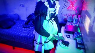 Femboy maid is rewarded with a cake, but has to come out of her purity and put your milk to munch it