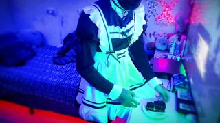 Femboy maid is rewarded with a cake, but has to come out of her purity and put your milk to munch it