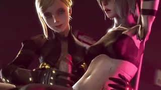 futa automata fuck-a-thon gang-bang they all fap looking at each other gang-fuck