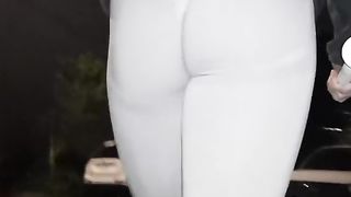 Candid sissy caught in stretch pants