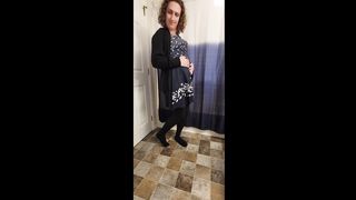 Uber-Cute but kinky femboy urinates all over the floor, tongues it up, and then blows a load