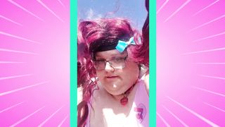 Chub trans/sissy looks under bondage mask in sissy swim suit! - Dare