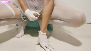 Sissy Masturbating Off Her Yam-Sized Weenie Dressed In Spandex Mittens and a Tutu Sundress