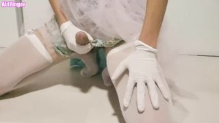 Sissy Masturbating Off Her Yam-Sized Weenie Dressed In Spandex Mittens and a Tutu Sundress