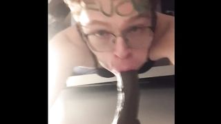 Sissy toy gargles big black cock faux-cock