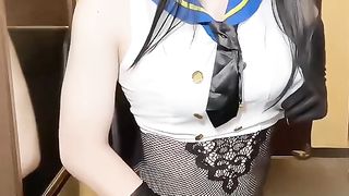 【Kancolle】Japanese femboy jerking in a cool costume play