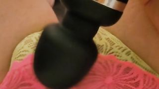 Using my massager and gobbling my own jism :) painted toes and panty undies xoxo