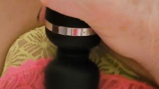 Using my massager and gobbling my own jism :) painted toes and panty undies xoxo