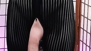 Good-Sized Boner Tgirl stringing up massive immense floppy fuckpole with nutsack spread