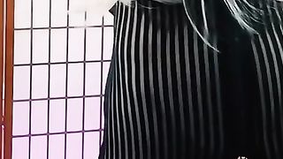 Good-Sized Boner Tgirl stringing up massive immense floppy fuckpole with nutsack spread