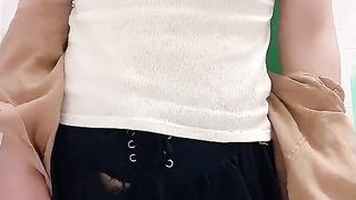 Asian T-Girl Public Rest Room Getting Off