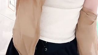 Asian T-Girl Public Rest Room Getting Off