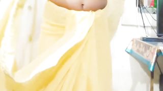 Desi indian sissy t-girl wore saree and de-robe taunt like a super-bitch cuckold to her hubby and boyfrien